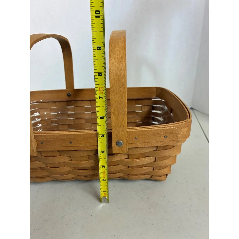 Longaberger 2009 Rectangular Woven Wood Basket with Handles and Liner‎ 12.5in
